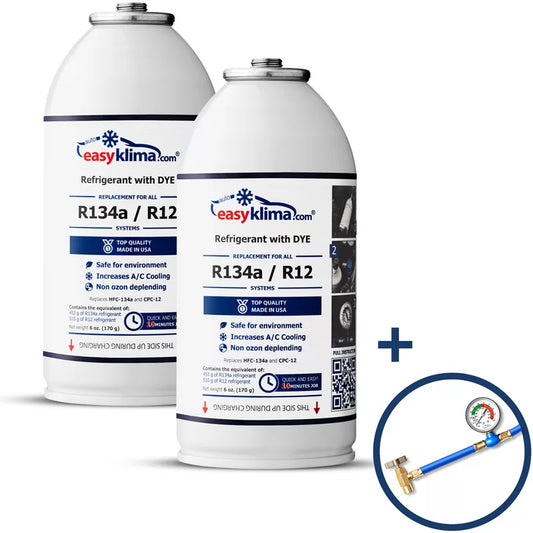 Gaz R134A / R12 (lot de 2) + Flexible